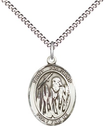 [8363SS/18S] Sterling Silver Saint Polycarp of Smyrna Pendant on a 18 inch Light Rhodium Light Curb chain