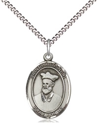 [8369SS/18S] Sterling Silver Saint Philip Neri Pendant on a 18 inch Light Rhodium Light Curb chain