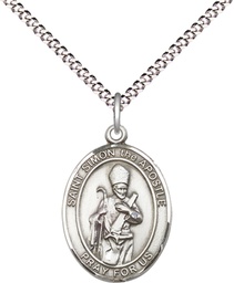 [8375SS/18S] Sterling Silver Saint Simon Pendant on a 18 inch Light Rhodium Light Curb chain