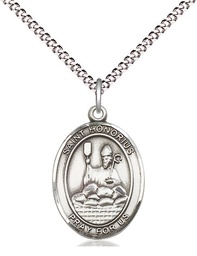 [8376SS/18S] Sterling Silver Saint Honorius Pendant on a 18 inch Light Rhodium Light Curb chain
