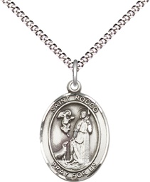 [8377SS/18S] Sterling Silver Saint Rocco Pendant on a 18 inch Light Rhodium Light Curb chain