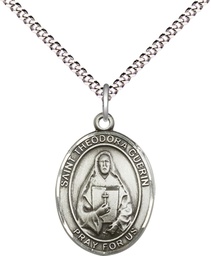 [8382SS/18S] Sterling Silver Saint Theodora Pendant on a 18 inch Light Rhodium Light Curb chain