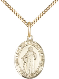 [8383GF/18G] 14kt Gold Filled Our Lady of Knots Pendant on a 18 inch Gold Plate Light Curb chain