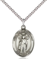 [8384SS/18S] Sterling Silver Saint Ivo Pendant on a 18 inch Light Rhodium Light Curb chain