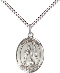 [8386SS/18S] Sterling Silver Saint Drogo Pendant on a 18 inch Light Rhodium Light Curb chain