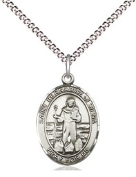 [8387SS/18S] Sterling Silver Saint Bernadine of Sienna Pendant on a 18 inch Light Rhodium Light Curb chain