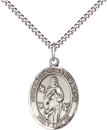 [8388SS/18S] Sterling Silver Our Lady of Assumption Pendant on a 18 inch Light Rhodium Light Curb chain