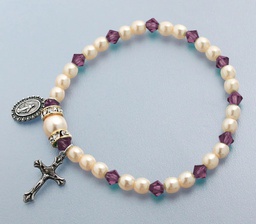 [45280/AM] Rosary Bracelet Stretch Amethyst/Pearl