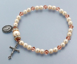 [45280/RZ] Rosary Bracelet Stretch Rose/Pearl