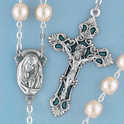 [508/S] Double Capped Pearl Rosary â€“ Silver  Plated