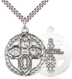 [0043CSS/24S] Sterling Silver 4-Way Pendant on a 24 inch Light Rhodium Heavy Curb chain