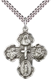 [5458SS/24S] Sterling Silver 5-Way Pendant on a 24 inch Light Rhodium Heavy Curb chain