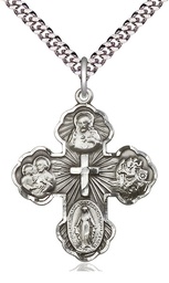 [5458SS/24S] Sterling Silver 5-Way Pendant on a 24 inch Light Rhodium Heavy Curb chain