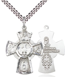 [0045SS/24S] Sterling Silver 5-Way Pendant on a 24 inch Light Rhodium Heavy Curb chain
