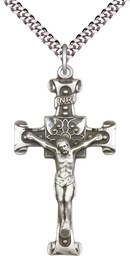 [0479SS/24S] Sterling Silver Crucifix Pendant on a 24 inch Light Rhodium Heavy Curb chain