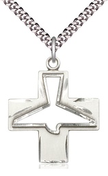 [6080SS/24S] Sterling Silver Holy Spirit Pendant on a 24 inch Light Rhodium Heavy Curb chain