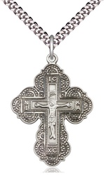 [0266SS/24S] Sterling Silver Irene Cross Pendant on a 24 inch Light Rhodium Heavy Curb chain