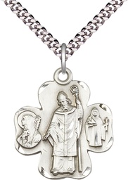 [4148SS/24S] Sterling Silver Irish Shamrock Pendant on a 24 inch Light Rhodium Heavy Curb chain