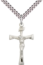 [2138SS/24S] Sterling Silver Maltese Crucifix Pendant on a 24 inch Light Rhodium Heavy Curb chain