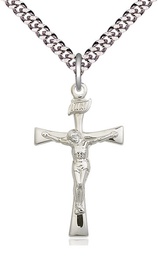 [2138SS/24S] Sterling Silver Maltese Crucifix Pendant on a 24 inch Light Rhodium Heavy Curb chain