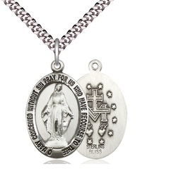 [4025SS/24S] Sterling Silver Miraculous Pendant on a 24 inch Light Rhodium Heavy Curb chain