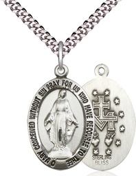 [4025SS/24S] Sterling Silver Miraculous Pendant on a 24 inch Light Rhodium Heavy Curb chain