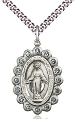 [2010ASS/24S] Sterling Silver Miraculous Pendant on a 24 inch Light Rhodium Heavy Curb chain