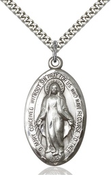 [1653SS/24S] Sterling Silver Miraculous Pendant on a 24 inch Light Rhodium Heavy Curb chain