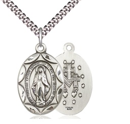 [0801MSS/24S] Sterling Silver Miraculous Pendant on a 24 inch Light Rhodium Heavy Curb chain