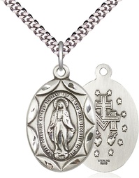 [0801MSS/24S] Sterling Silver Miraculous Pendant on a 24 inch Light Rhodium Heavy Curb chain