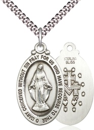 [4145MSS/24S] Sterling Silver Miraculous Pendant on a 24 inch Light Rhodium Heavy Curb chain