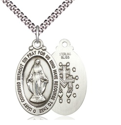 [4145MSS/24S] Sterling Silver Miraculous Pendant on a 24 inch Light Rhodium Heavy Curb chain