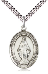 [7078SS/24S] Sterling Silver Miraculous Pendant on a 24 inch Light Rhodium Heavy Curb chain