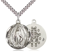 [0017MSS/24S] Sterling Silver Miraculous Pendant on a 24 inch Light Rhodium Heavy Curb chain