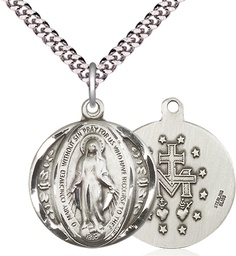 [0017MSS/24S] Sterling Silver Miraculous Pendant on a 24 inch Light Rhodium Heavy Curb chain