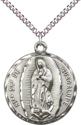[5429SS/24S] Sterling Silver Our Lady of Guadalupe Pendant on a 24 inch Light Rhodium Heavy Curb chain