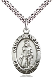[4026SS/24S] Sterling Silver Saint Peregrine Pendant on a 24 inch Light Rhodium Heavy Curb chain