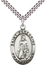 [4026SS/24S] Sterling Silver Saint Peregrine Pendant on a 24 inch Light Rhodium Heavy Curb chain