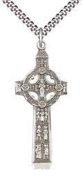 [0255SS/24S] Sterling Silver Scriptures Cross Pendant on a 24 inch Light Rhodium Heavy Curb chain