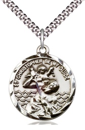 [0036CSS/24S] Sterling Silver Saint Christopher Pendant on a 24 inch Light Rhodium Heavy Curb chain