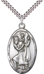 [1655SS/24S] Sterling Silver Saint Christopher Pendant on a 24 inch Light Rhodium Heavy Curb chain