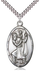 [1655SS/24S] Sterling Silver Saint Christopher Pendant on a 24 inch Light Rhodium Heavy Curb chain