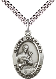 [4034SS/24S] Sterling Silver Saint Gerard Pendant on a 24 inch Light Rhodium Heavy Curb chain