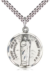 [0701JSS/24S] Sterling Silver Saint Jude Pendant on a 24 inch Light Rhodium Heavy Curb chain