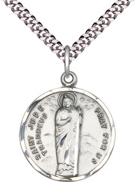 [0701JSS/24S] Sterling Silver Saint Jude Pendant on a 24 inch Light Rhodium Heavy Curb chain