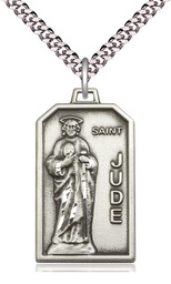 [5725SS/24S] Sterling Silver Saint Jude Pendant on a 24 inch Light Rhodium Heavy Curb chain