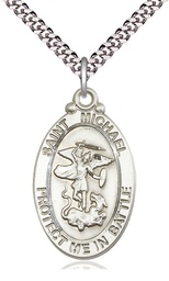 [1171SS/24S] Sterling Silver Saint Michael Guardian Angel Pendant on a 24 inch Light Rhodium Heavy Curb chain