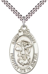 [1171SS/24S] Sterling Silver Saint Michael Guardian Angel Pendant on a 24 inch Light Rhodium Heavy Curb chain