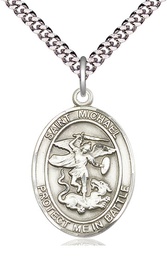 [1173SS/24S] Sterling Silver Saint Michael Guardian Angel Pendant on a 24 inch Light Rhodium Heavy Curb chain