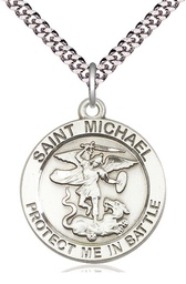 [1170SS/24S] Sterling Silver Saint Michael Guardian Angel Pendant on a 24 inch Light Rhodium Heavy Curb chain
